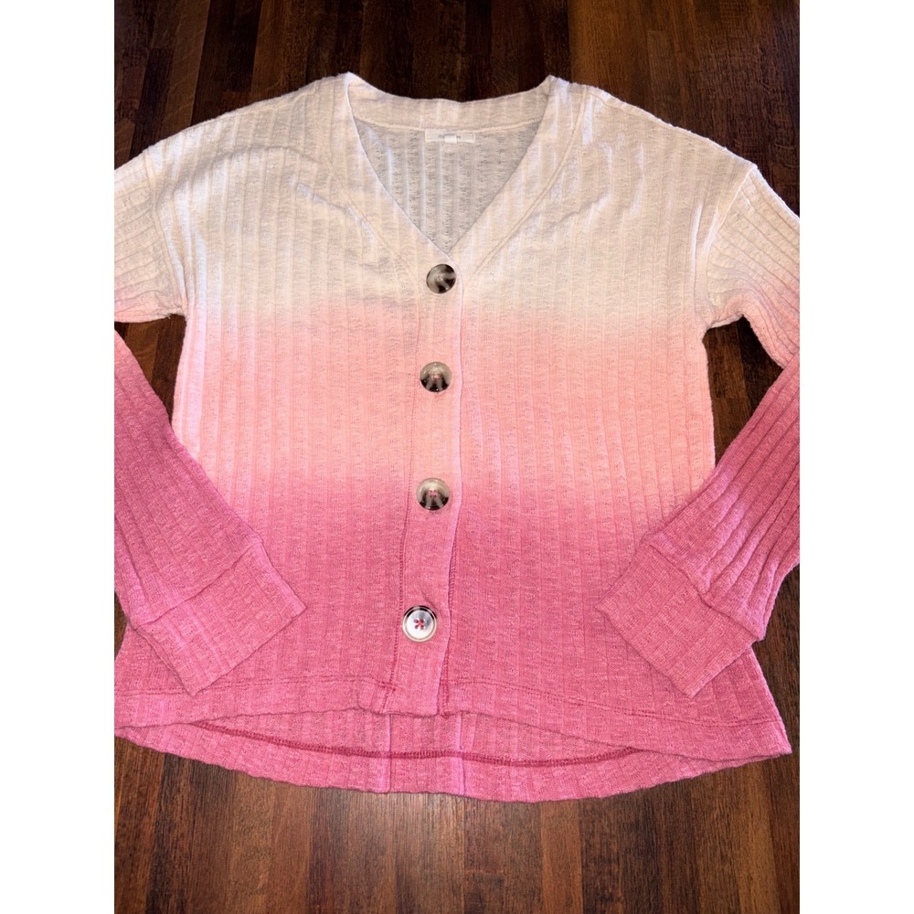 Maurices Womens Pink Ombre Ribbed Knit Button Front Cardigan Sweater Small